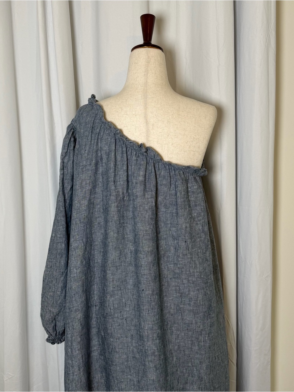 Lake Milly One Shoulder 100% Linen Midi Dress Medium Navy Oversized Pockets - Picture 8 of 12